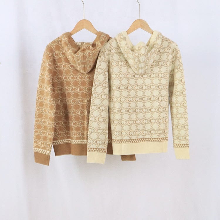 C Straight Hat Collar Long Sleeve Warm Cashmere Coat Women's Fashion Casual Knitted Sweater Clothing