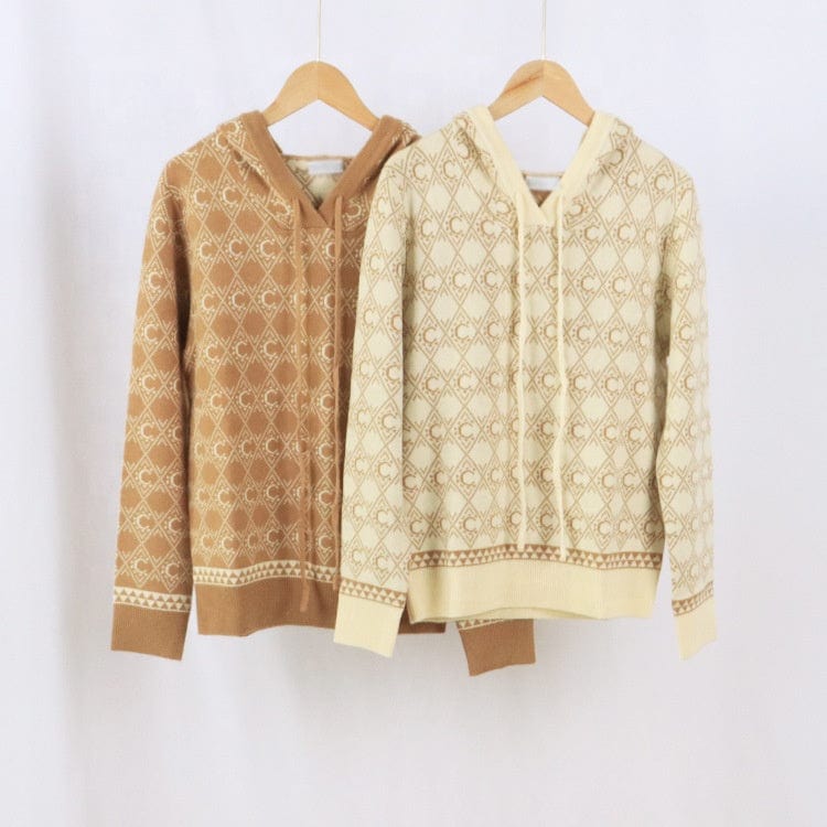 C Straight Hat Collar Long Sleeve Warm Cashmere Coat Women's Fashion Casual Knitted Sweater Clothing