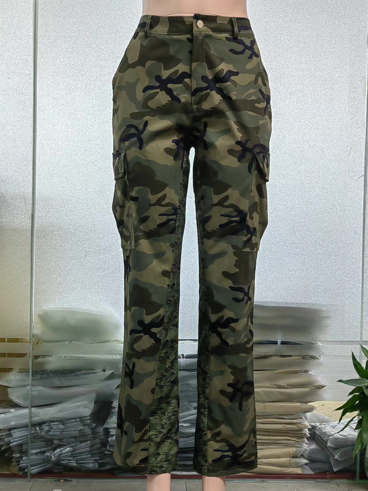 C0152 2022 spring high waist work trousers camouflage straight overalls for women