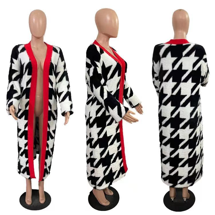 C1101TA79 High Quality Long Coat Casual Long Sleeve Print Cardigans For Women Sehe Fashion