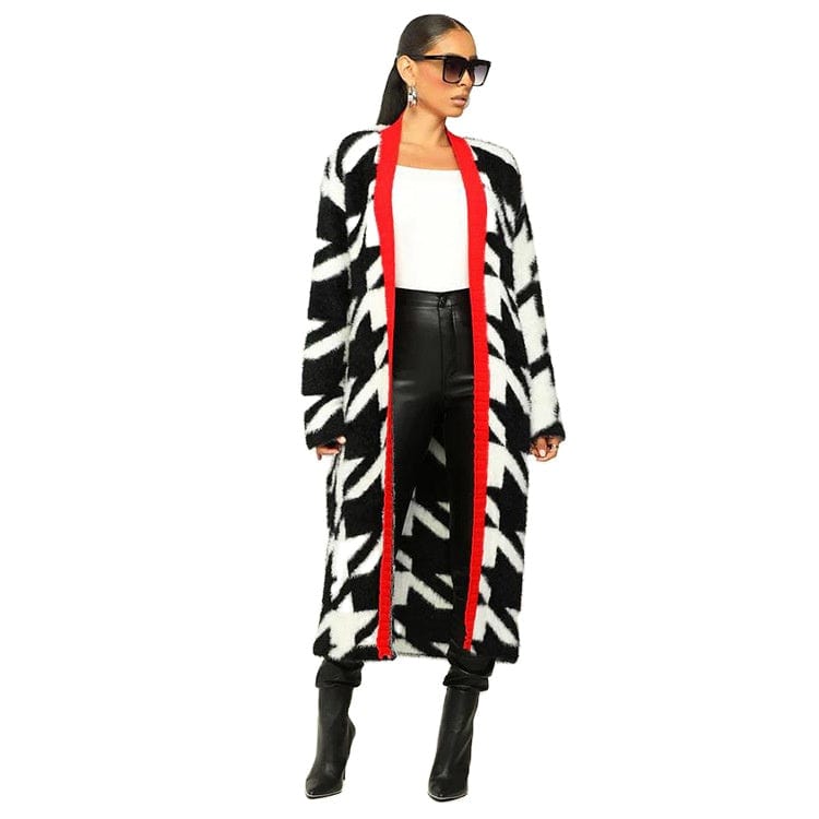 C1101TA79 High Quality Long Coat Casual Long Sleeve Print Cardigans For Women Sehe Fashion