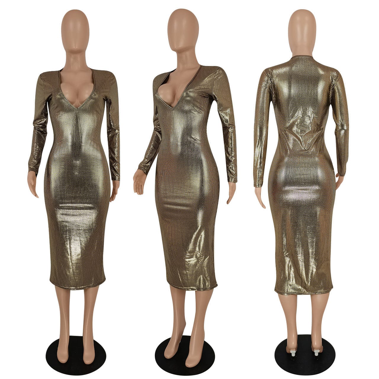 C1101TA85 New Arrival Sexy Solid Color V Neck Sparkly Bodycon Club Dress Women Sehe Fashion