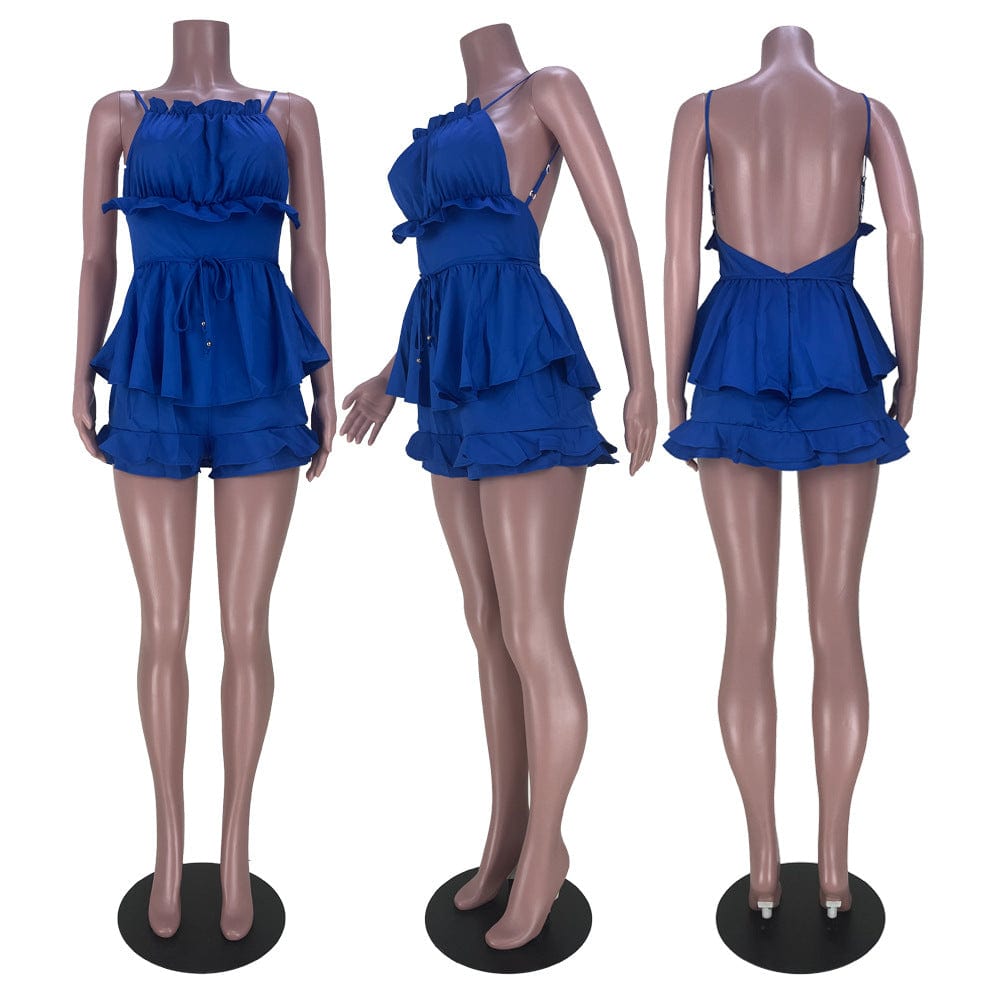 C1101TA95 Wholesale Sexy Backless Solid Color Ruffles Sling Rompers For Women Sehe Fashion