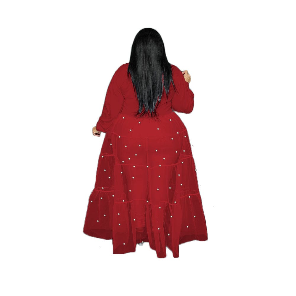 C1102ME20 Wholesale Plus Size Casual Solid Color Sheer Mesh Beaded Shirt Dress Women Sehe Fashion