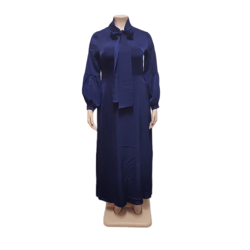 C1102ME21 High Quality Plus Size Casual Solid Color Bow A-line Dress Women Sehe Fashion