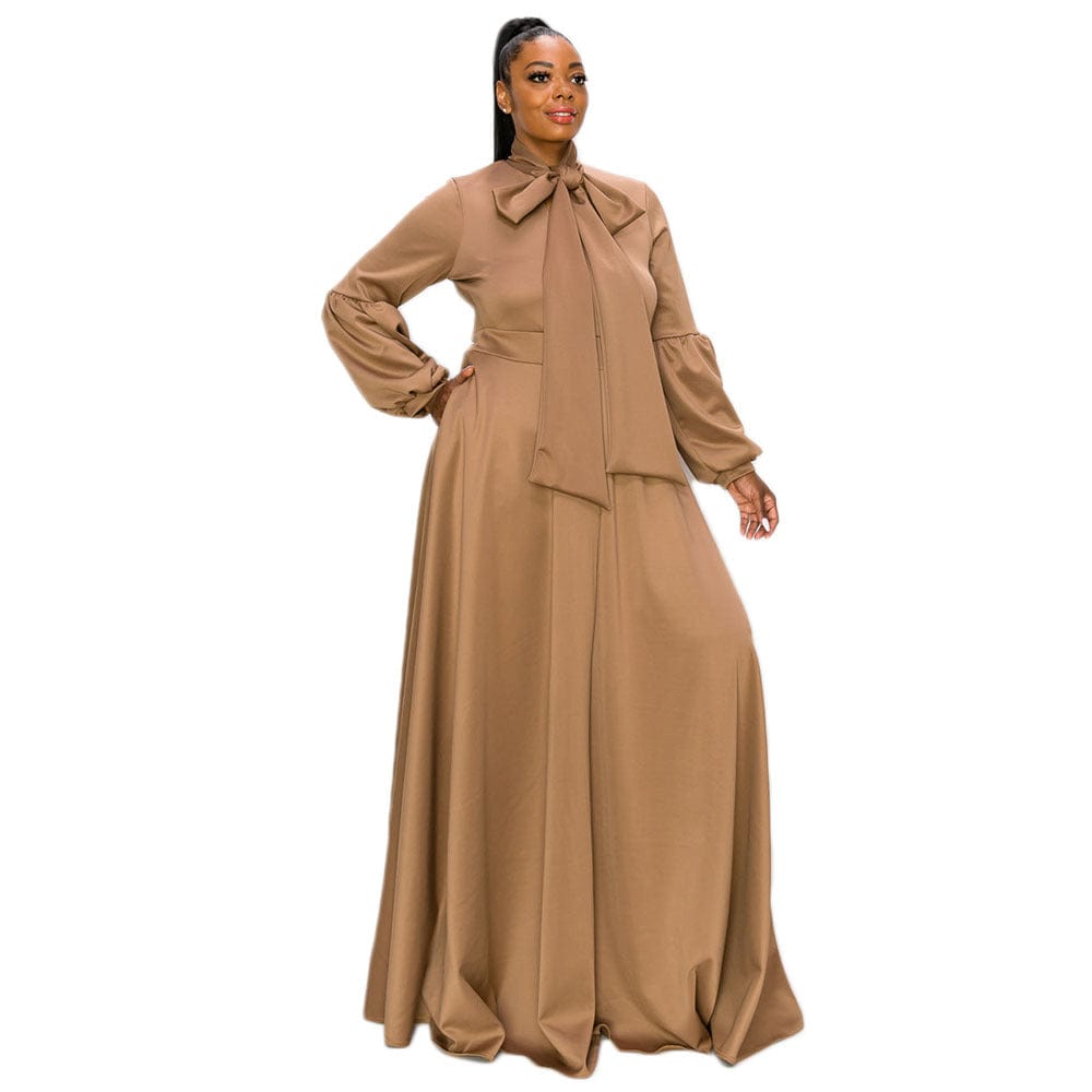 C1102ME21 High Quality Plus Size Casual Solid Color Bow A-line Dress Women Sehe Fashion