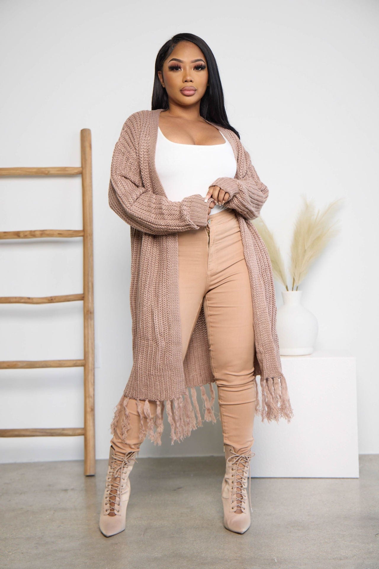 C1102ME28 High Quality Casual Solid Color Tassel Knitted Long Cardigans Women Sehe Fashion