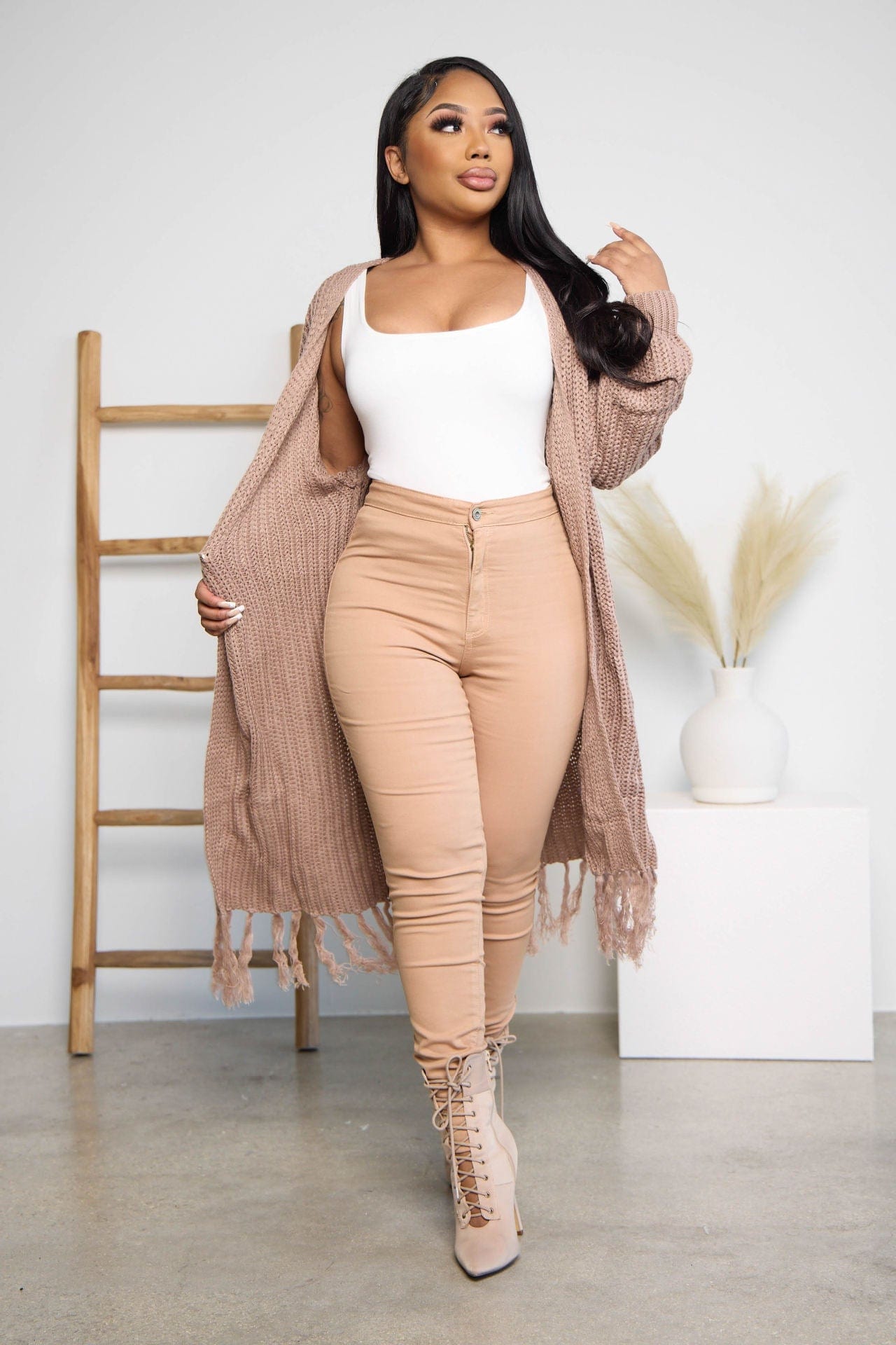 C1102ME28 High Quality Casual Solid Color Tassel Knitted Long Cardigans Women Sehe Fashion