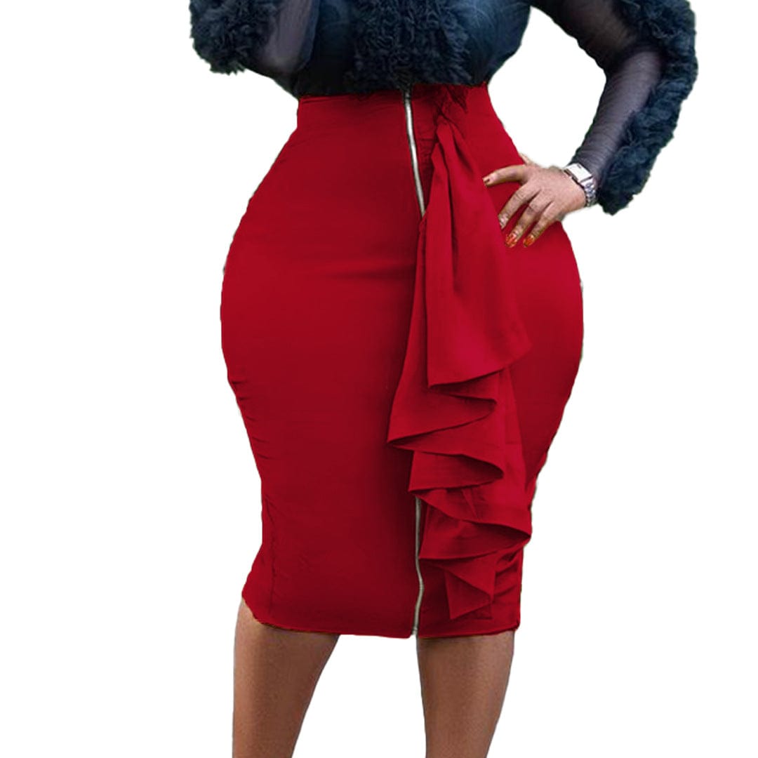 C1102ME68 High Quality Office Solid Color Ruffles Spliced Bodycon Skirt Women Sehe Fashion