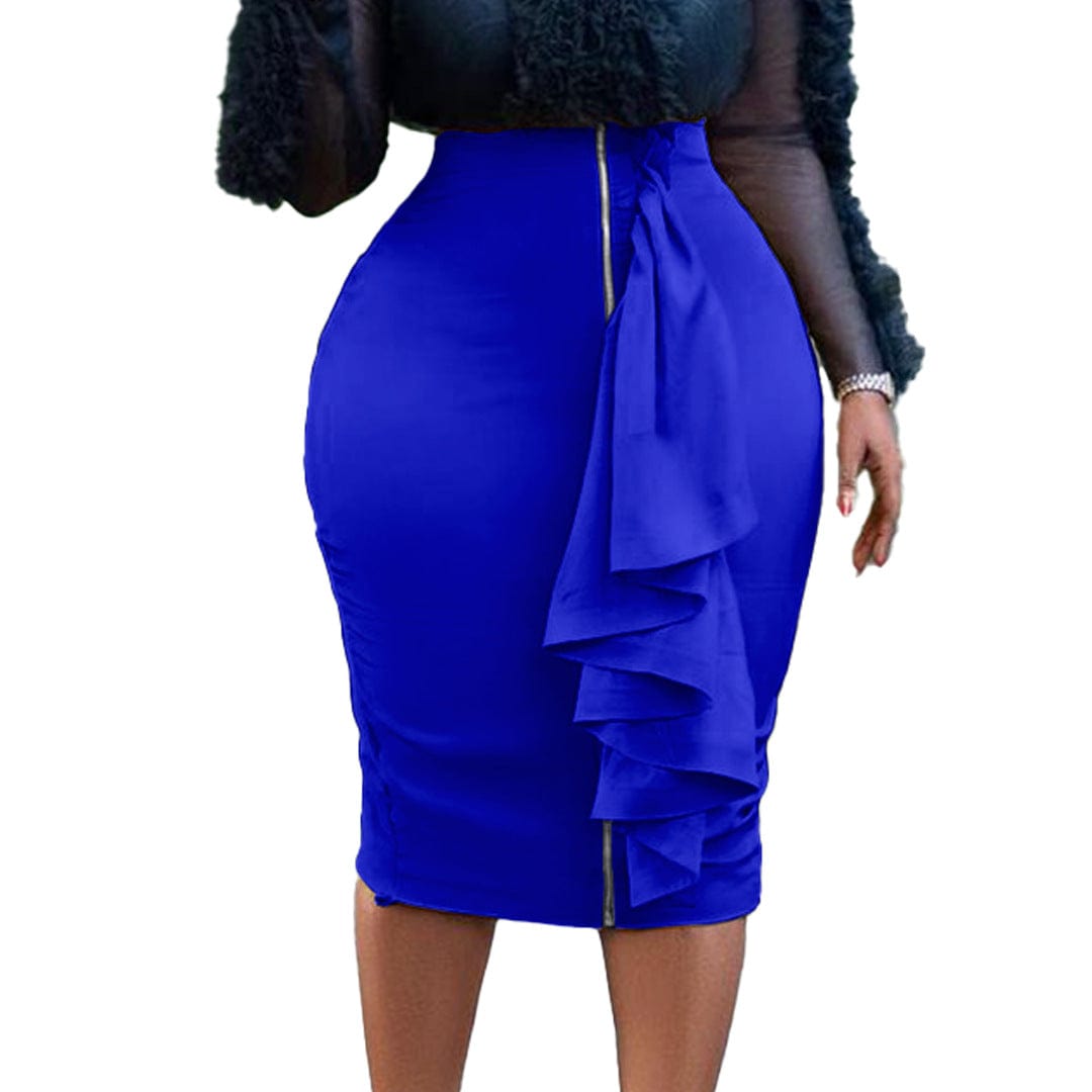 C1102ME68 High Quality Office Solid Color Ruffles Spliced Bodycon Skirt Women Sehe Fashion