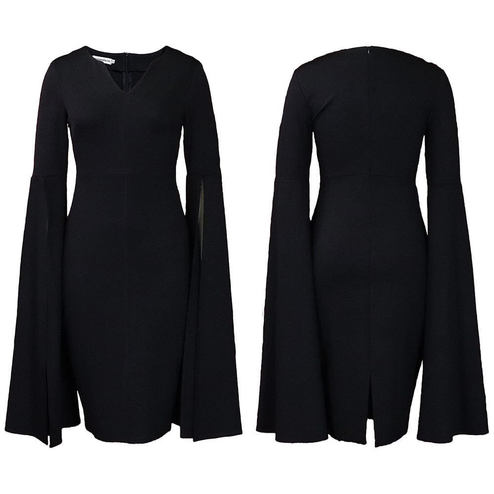 C1102ME73 Stylish Design Office Casual Slit Sleeve Solid Color Bodycon Dress Women Sehe Fashion