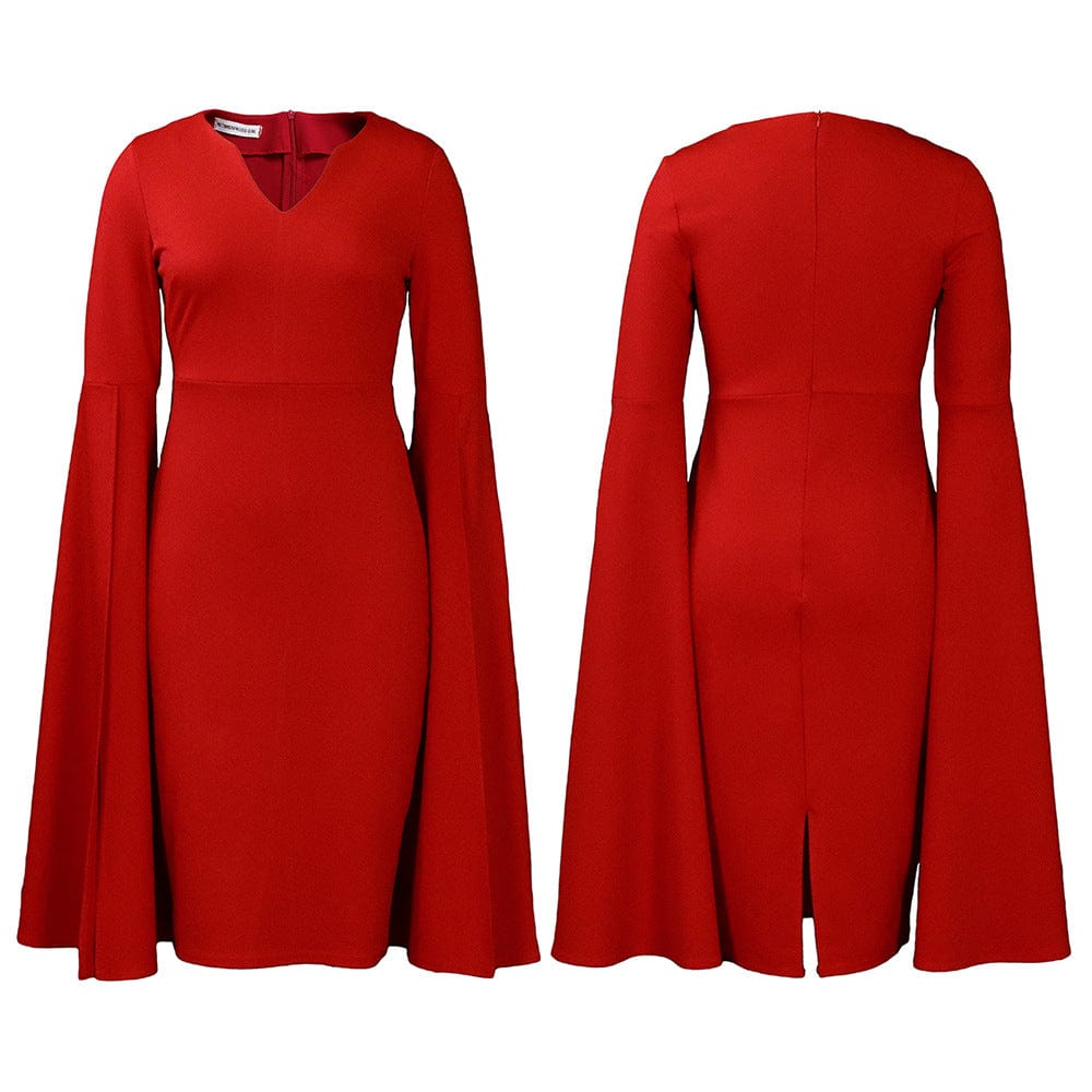 C1102ME73 Stylish Design Office Casual Slit Sleeve Solid Color Bodycon Dress Women Sehe Fashion