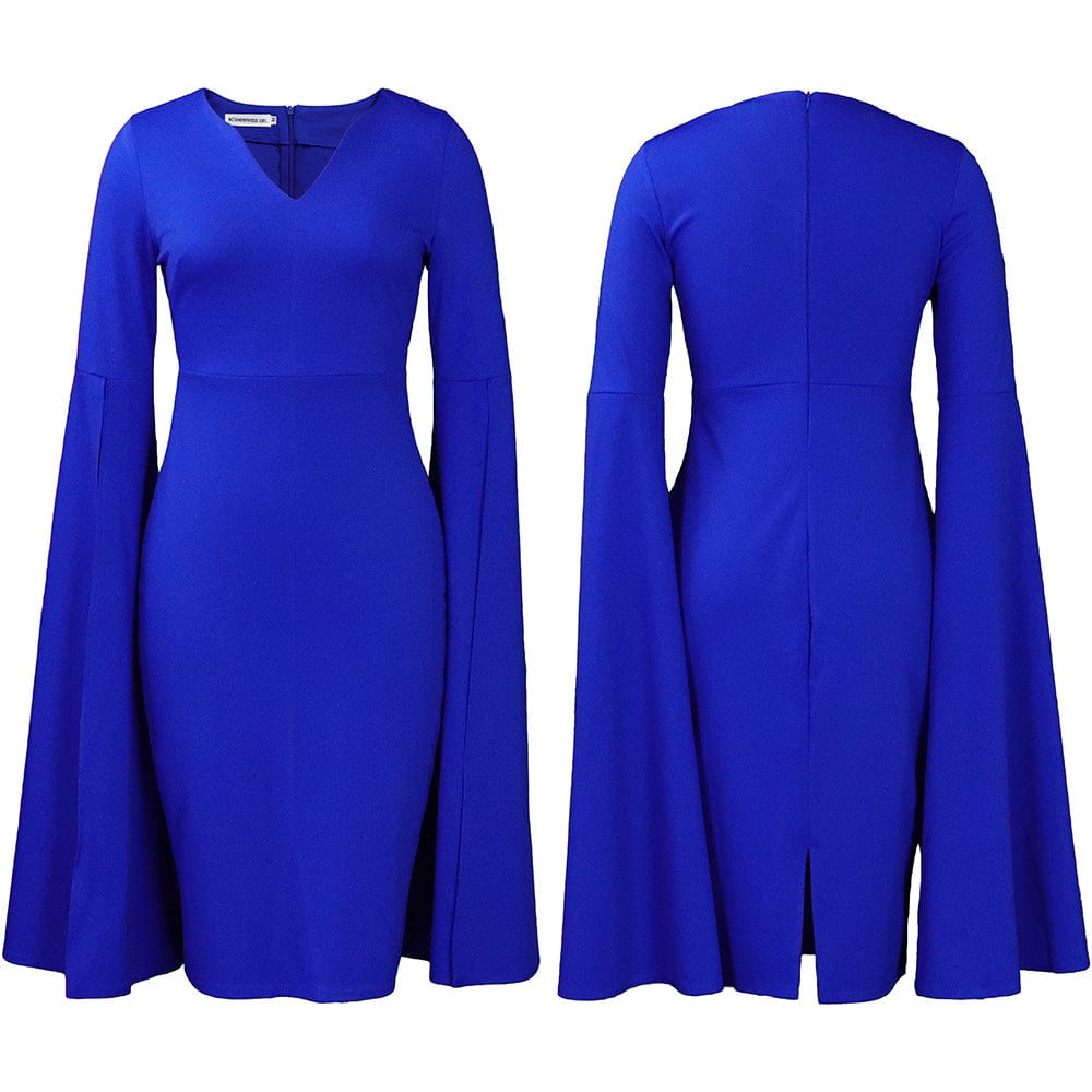 C1102ME73 Stylish Design Office Casual Slit Sleeve Solid Color Bodycon Dress Women Sehe Fashion