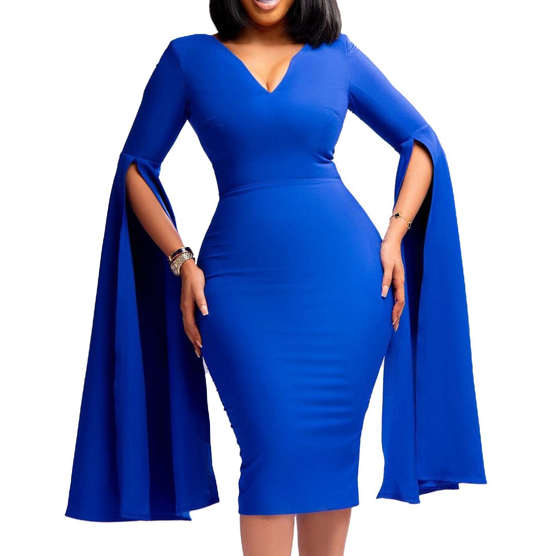 C1102ME73 Stylish Design Office Casual Slit Sleeve Solid Color Bodycon Dress Women Sehe Fashion