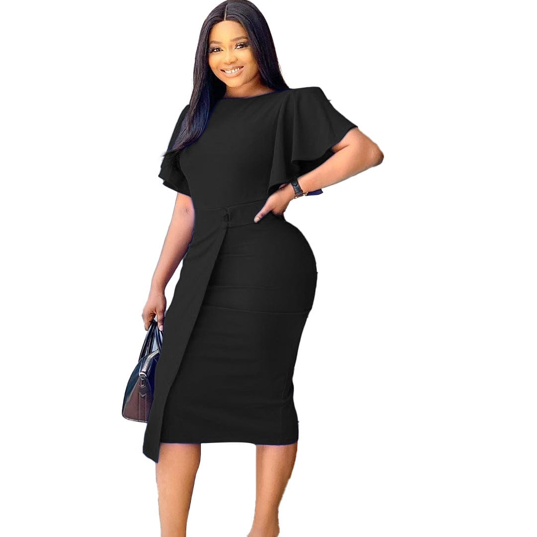 C1102ME76 New Arrival Casual Solid Color Ruffles Sleeve Spliced Bodycon Office Dress Women Sehe Fashion
