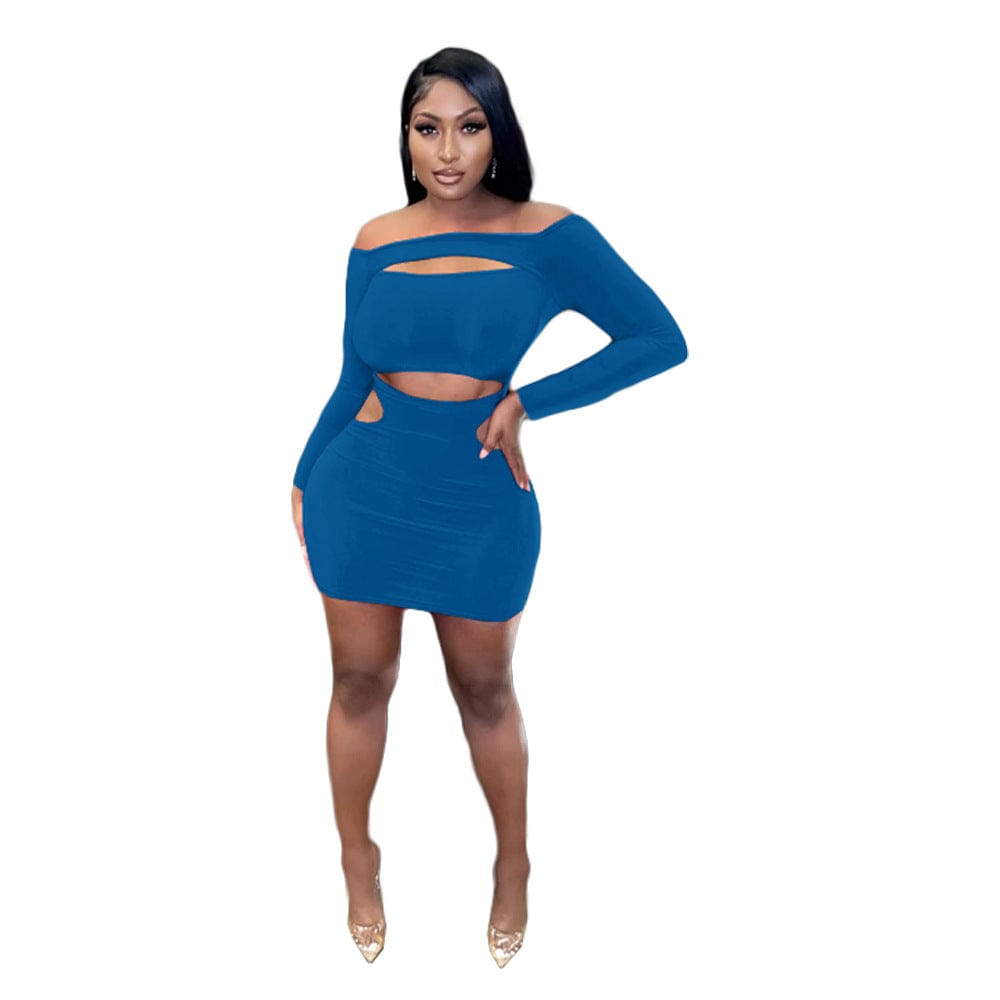 C1102TA19 New Arrival Sexy Hollow Out Off Shoulder Solid Color Bodycon Dress Women Sehe Fashion