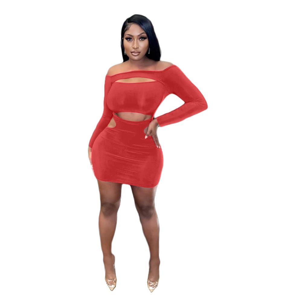 C1102TA19 New Arrival Sexy Hollow Out Off Shoulder Solid Color Bodycon Dress Women Sehe Fashion