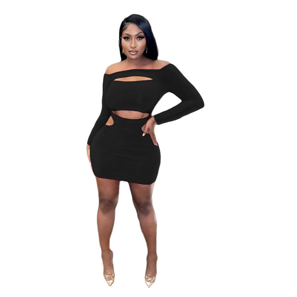 C1102TA19 New Arrival Sexy Hollow Out Off Shoulder Solid Color Bodycon Dress Women Sehe Fashion