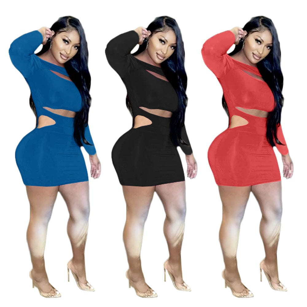 C1102TA19 New Arrival Sexy Hollow Out Off Shoulder Solid Color Bodycon Dress Women Sehe Fashion