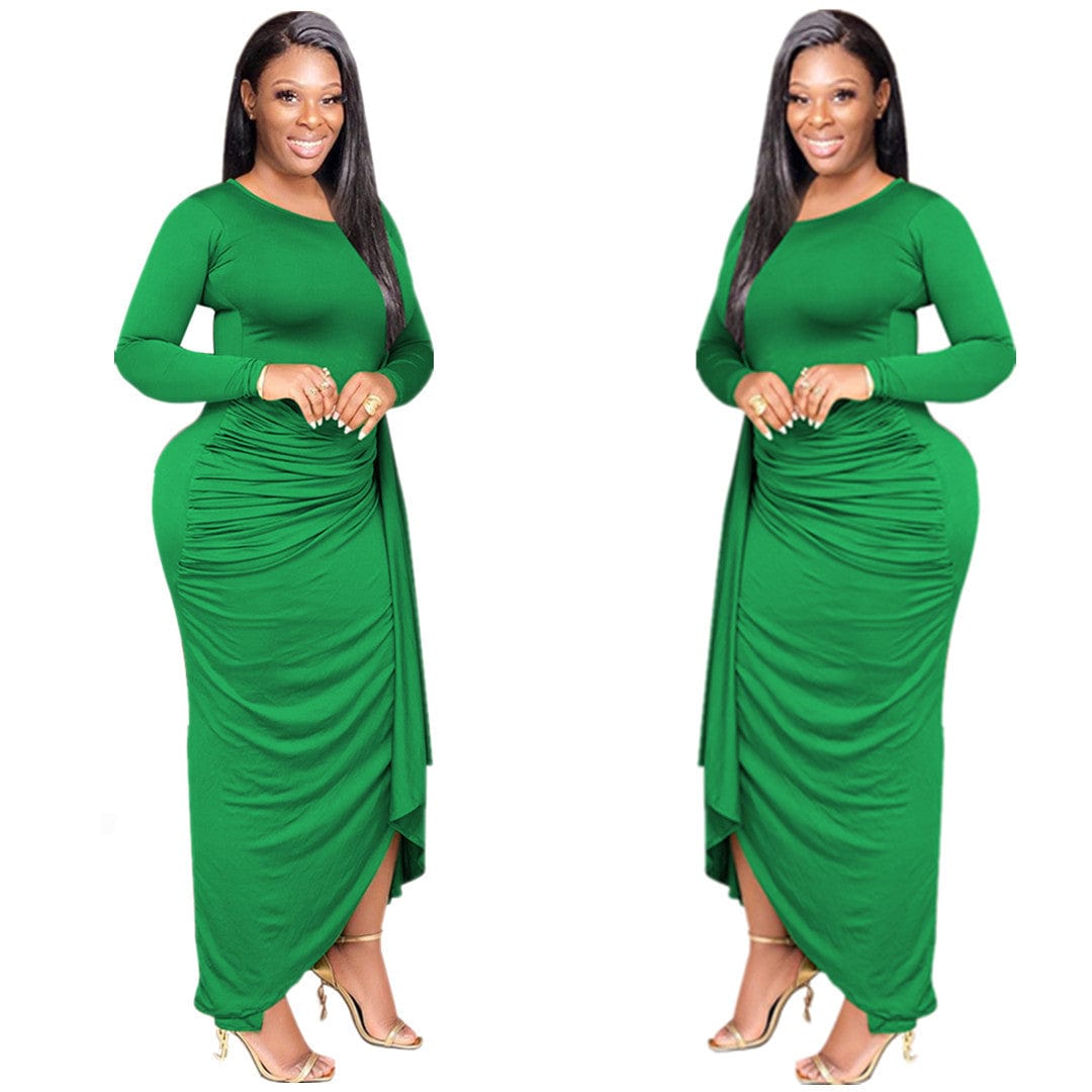 C1102TA33 New Arrival Casual Solid Color Pleated Spliced Bodycon Long Dress Women Sehe Fashion