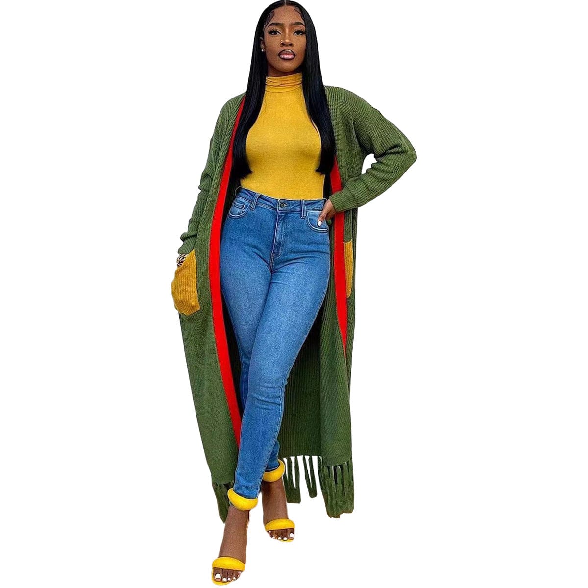 C1102TA37 Dropshipping Casual Solid Color Tassel Long Cardigans For Women Sehe Fashion