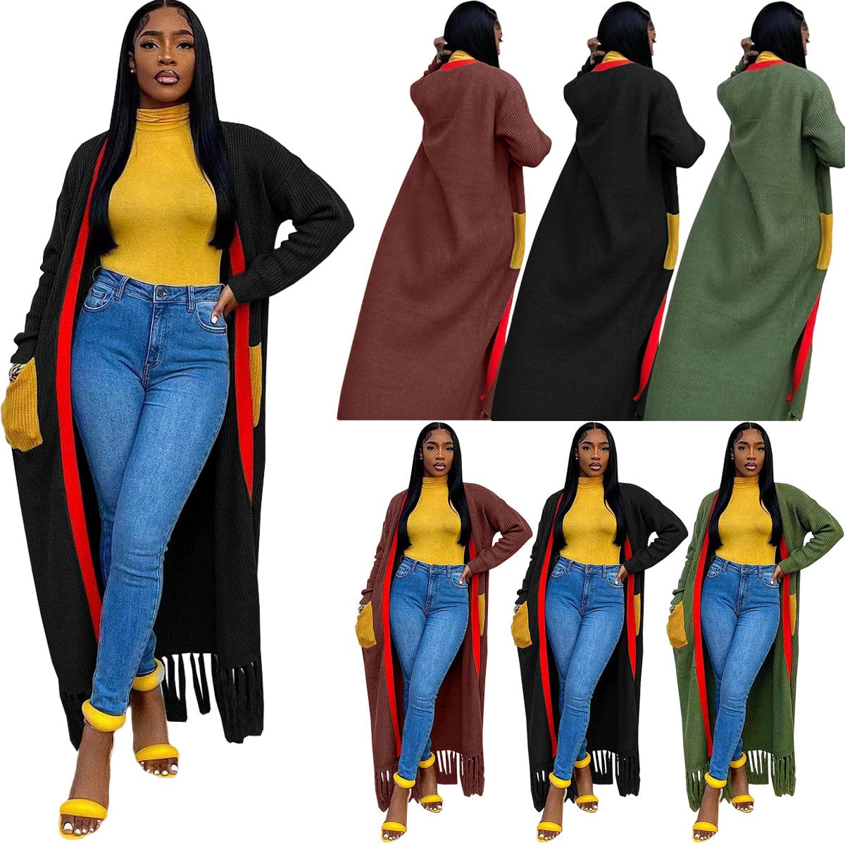 C1102TA37 Dropshipping Casual Solid Color Tassel Long Cardigans For Women Sehe Fashion