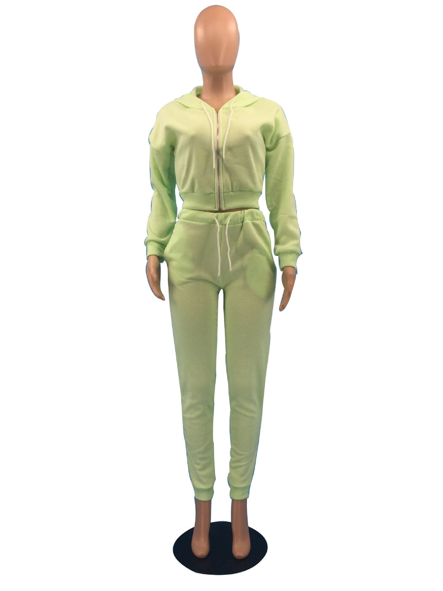 C1102TA39 High Quality Casual Solid Color Hooded Zipper CropTop 2 Piece Pants Set Women Sehe Fashion