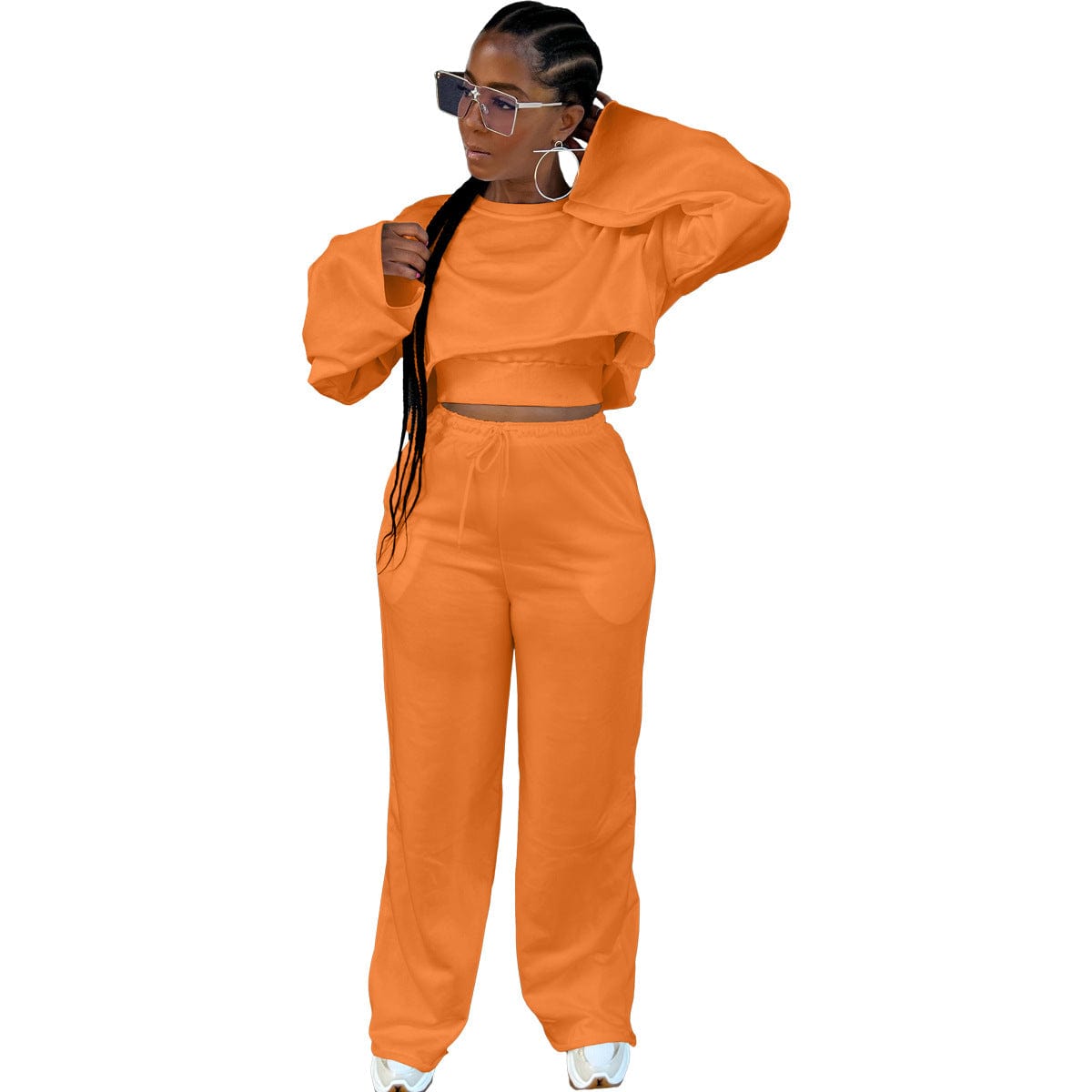 C1102TA5 Wholesale Casual Solid Color Crop Top Three Piece Pants Set Women Sehe Fashion