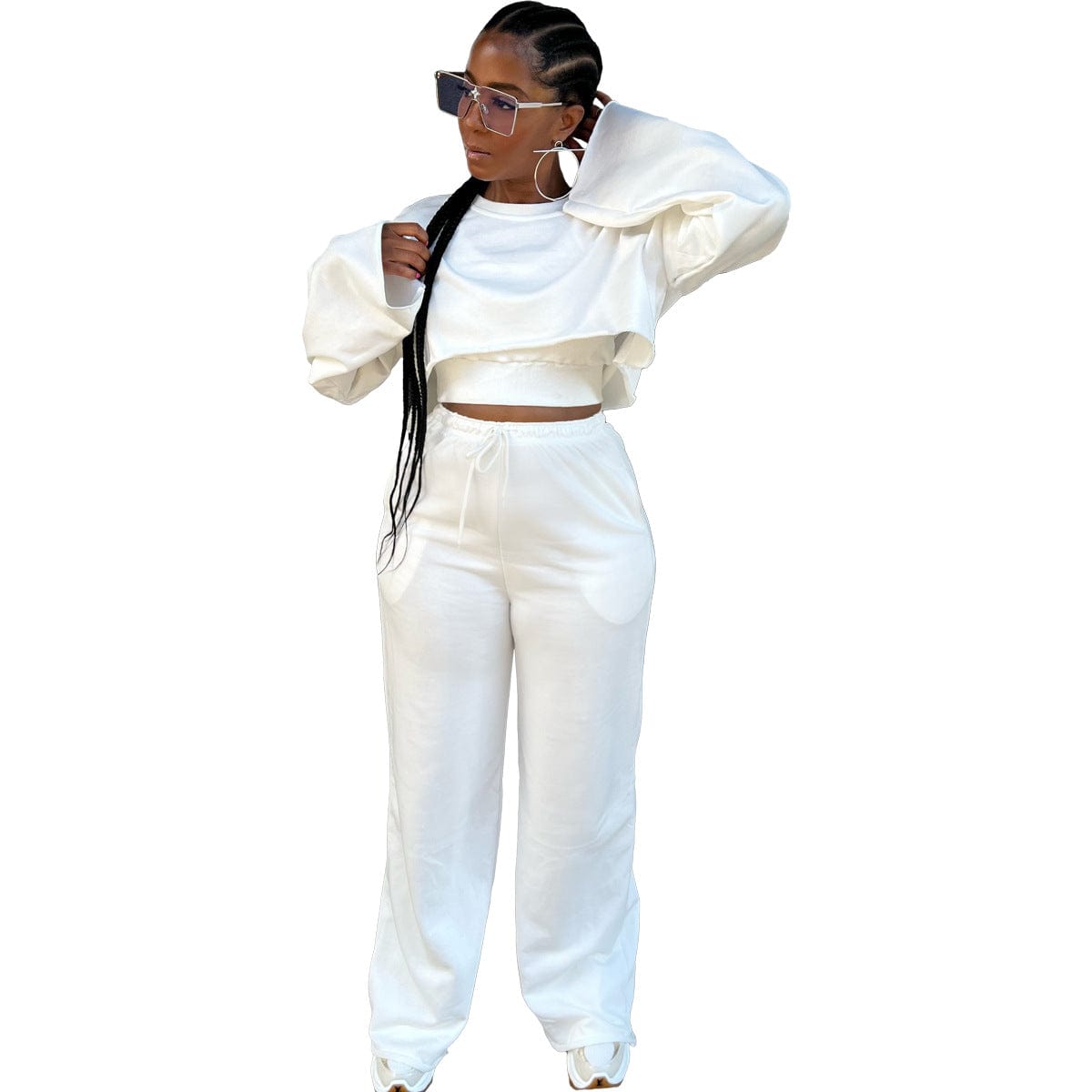 C1102TA5 Wholesale Casual Solid Color Crop Top Three Piece Pants Set Women Sehe Fashion