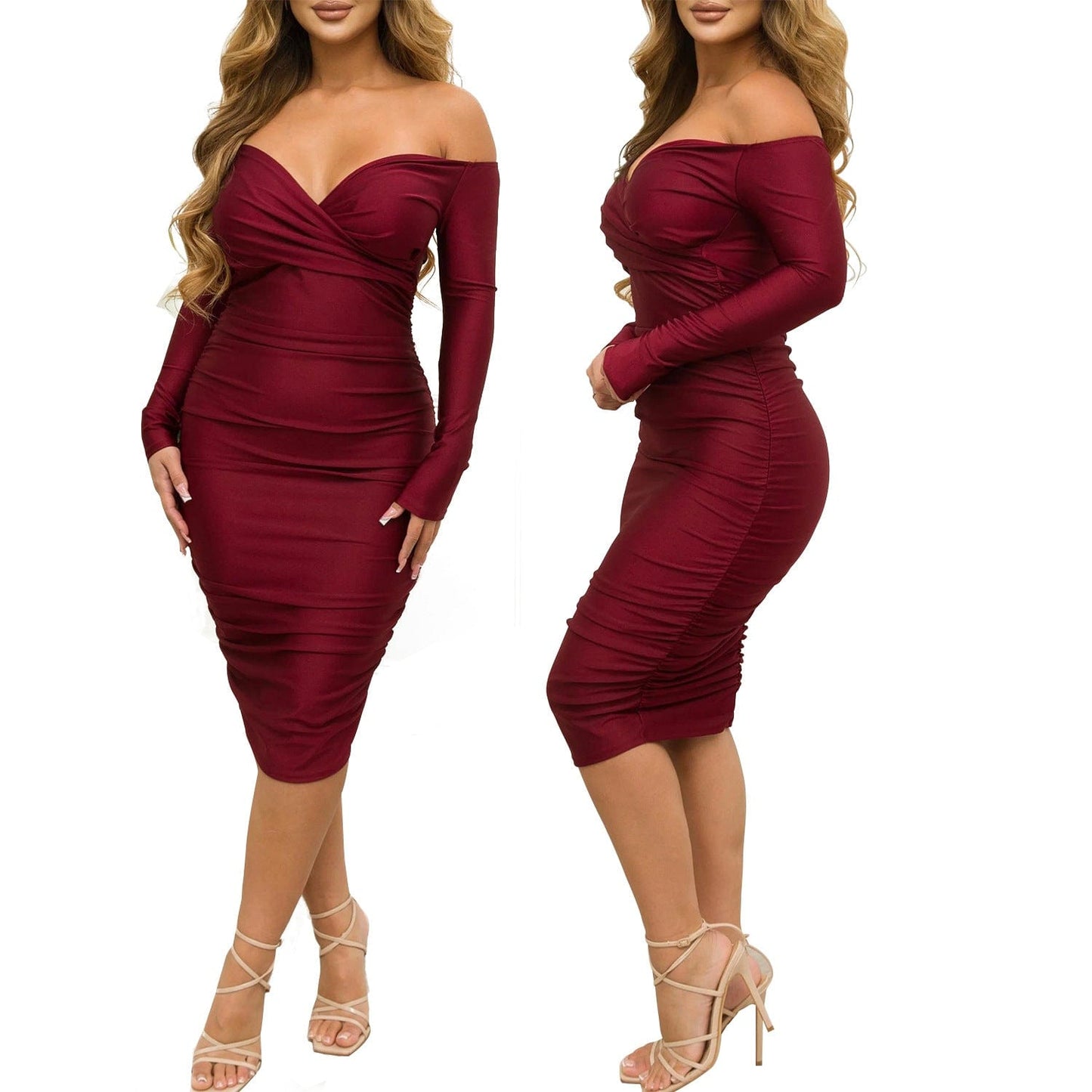C1102TA50 Latest Elegant Off Shoulder Solid Color Bodycon Night Dress Women Sehe Fashion