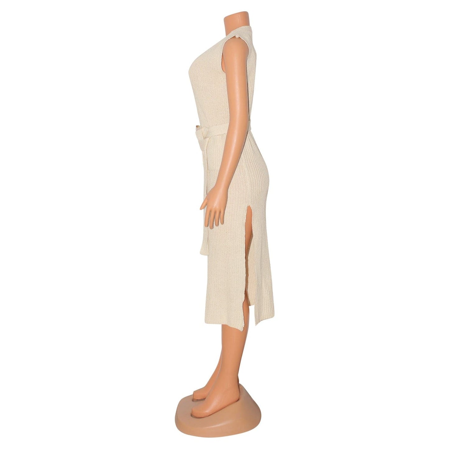 C1102TA62 Summer Trendy Casual Solid Color Knitted Slit Shirt Dress Women With Belt Sehe Fashion