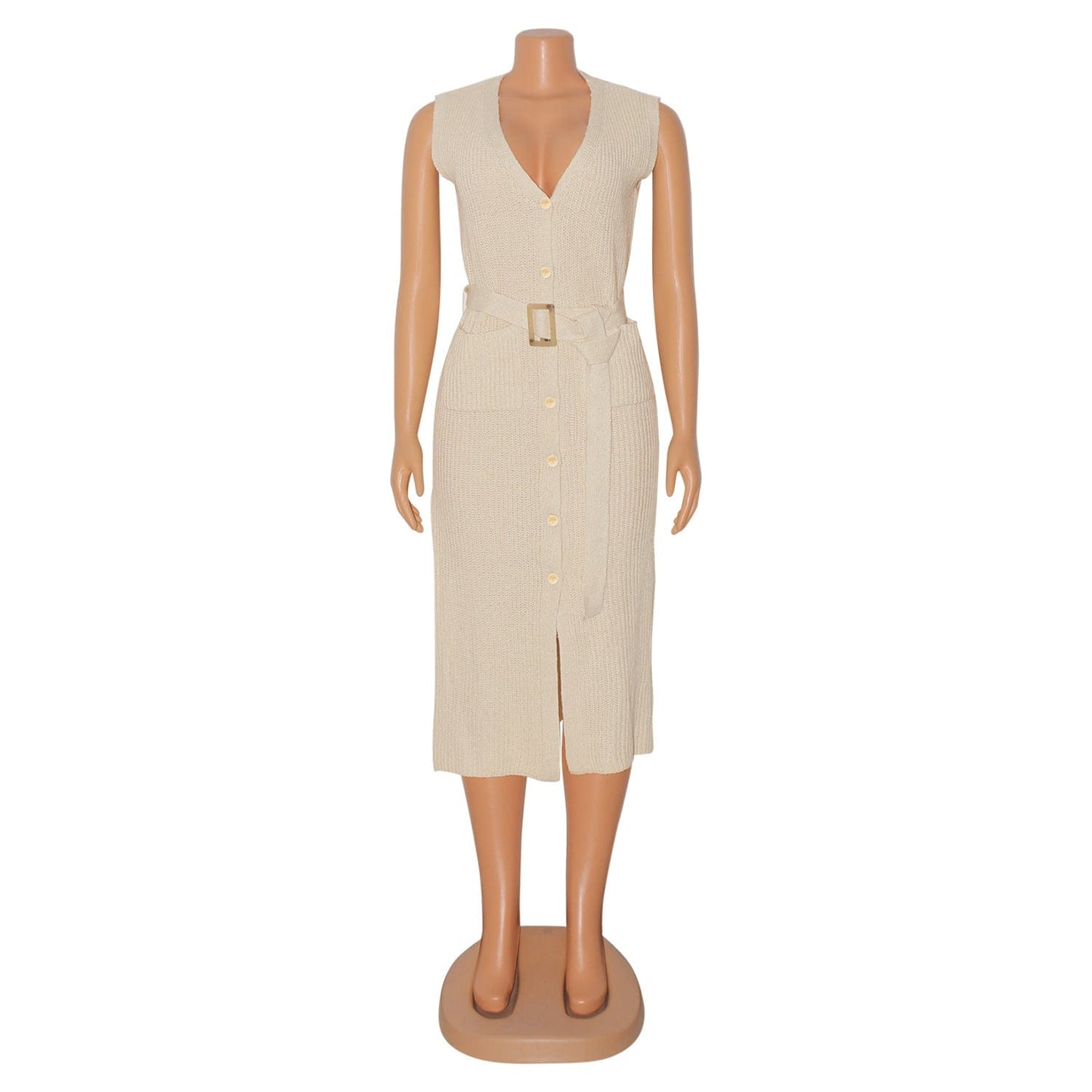 C1102TA62 Summer Trendy Casual Solid Color Knitted Slit Shirt Dress Women With Belt Sehe Fashion