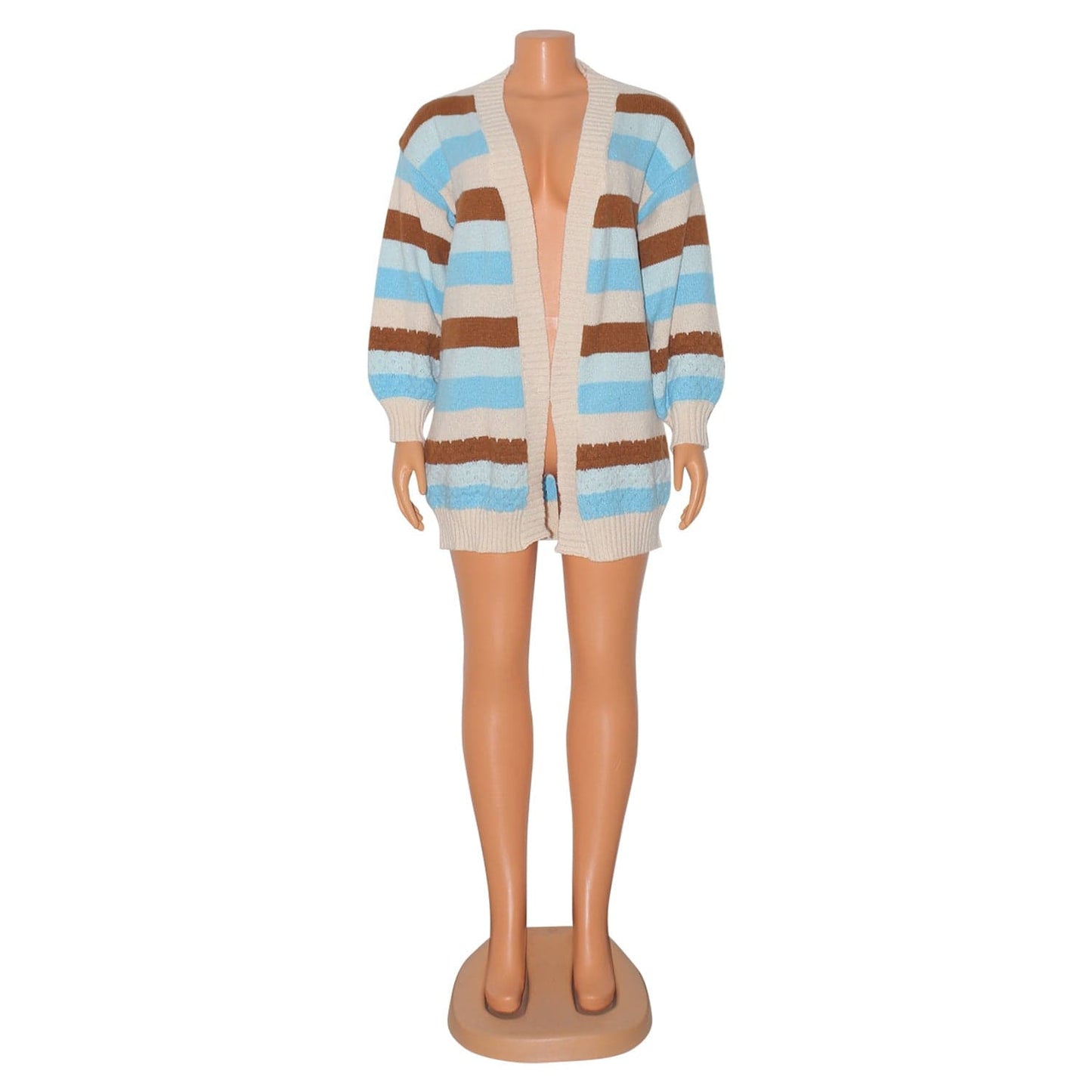 C1102TA63 New Design Casual Contrast Color Striped Print Knitted Cardigans Women Sehe Fashion