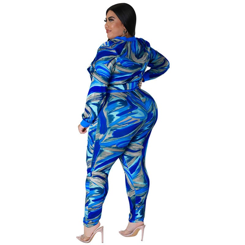C1103ME45 Plus Size Casual Tie Dye Zipper Slim Sport 2 Piece Pants Set Women Sehe Fashion