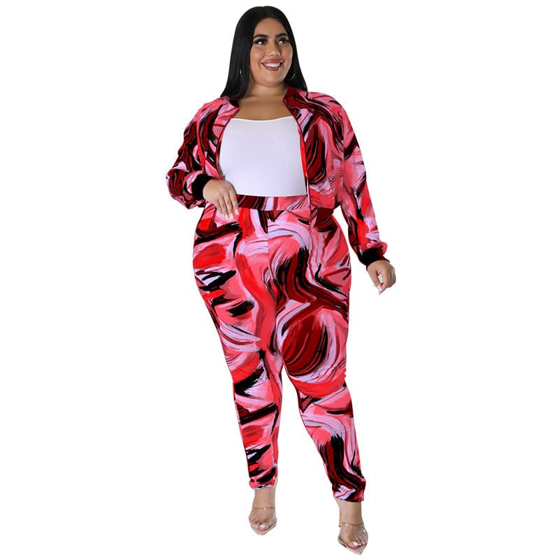 C1103ME45 Plus Size Casual Tie Dye Zipper Slim Sport 2 Piece Pants Set Women Sehe Fashion