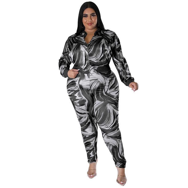C1103ME45 Plus Size Casual Tie Dye Zipper Slim Sport 2 Piece Pants Set Women Sehe Fashion