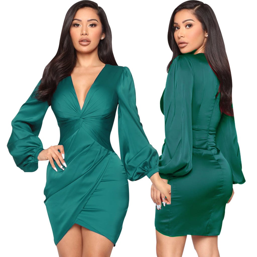 C1103TA23 New Arrival Casual Solid Color V Neck Irregular Bodycon Office Dress Women Sehe Fashion