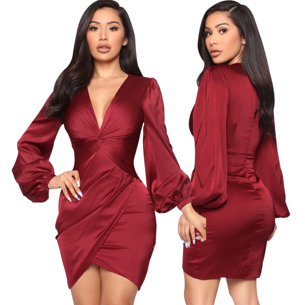 C1103TA23 New Arrival Casual Solid Color V Neck Irregular Bodycon Office Dress Women Sehe Fashion