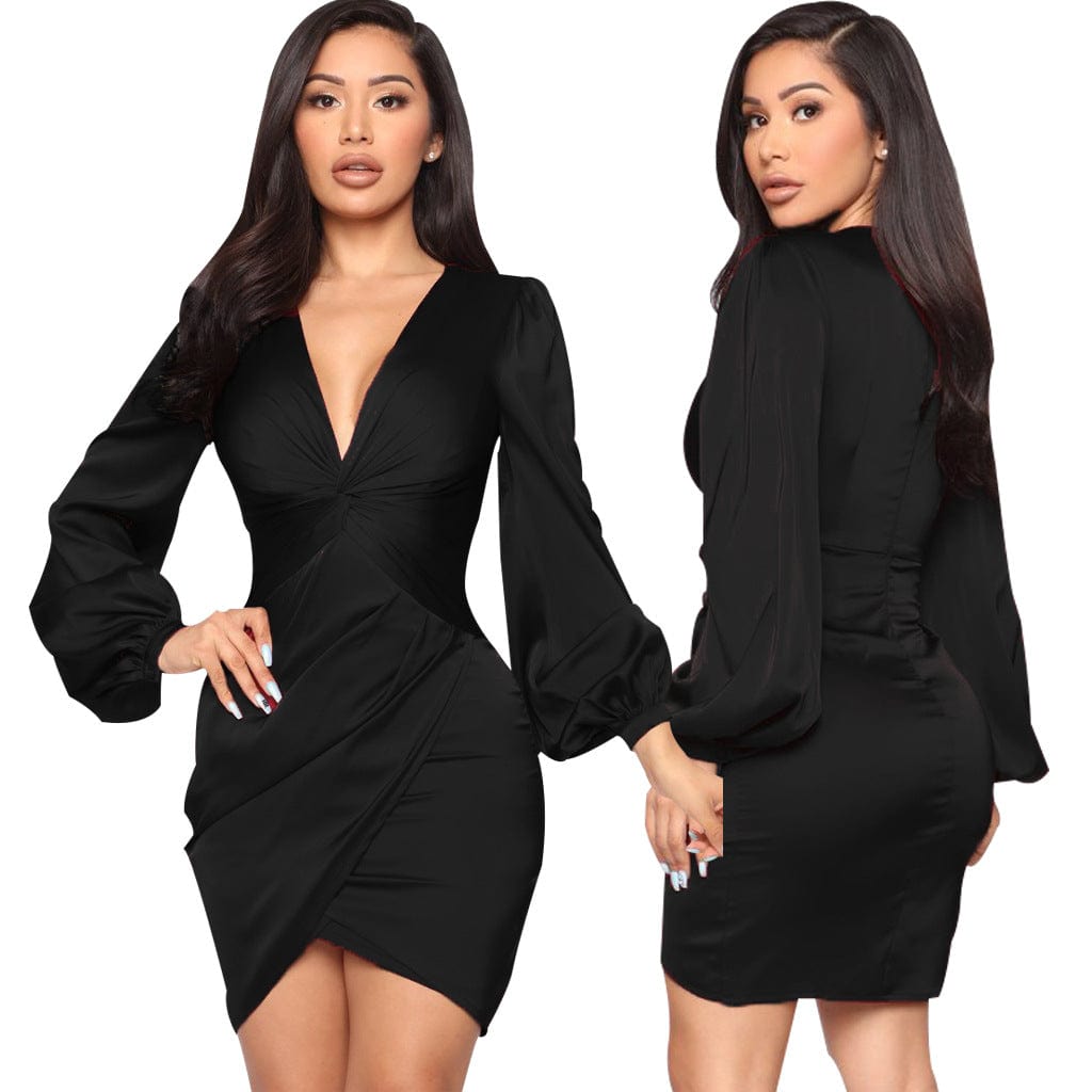 C1103TA23 New Arrival Casual Solid Color V Neck Irregular Bodycon Office Dress Women Sehe Fashion