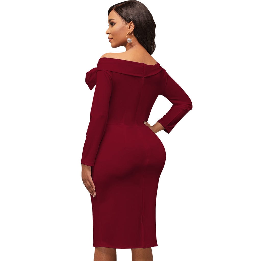 C1103TA29 Office Stylish Elegant Solid Color Bow Bodycon Autumn Dress For Ladies Sehe Fashion