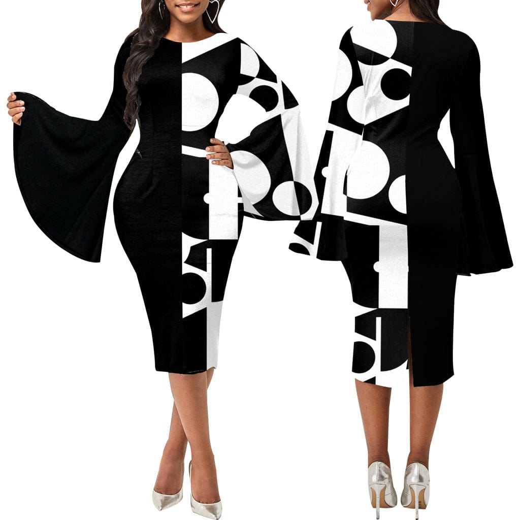 C1103TA32 African Popular Office Multicolor Print Flare Sleeve Bodycon Pencil Dress Women Sehe Fashion