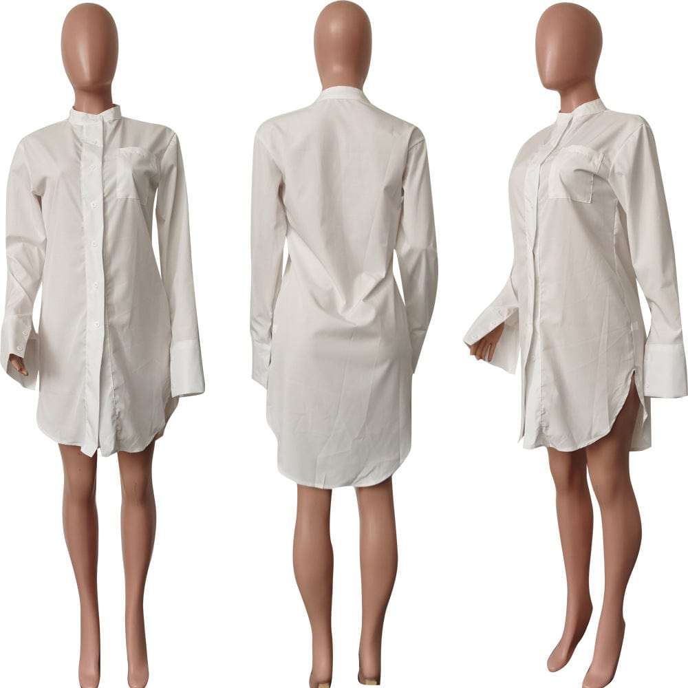 C1103TA35 Wholesale Casual Solid Color Irregular Whiter Shirt Dress For Women Sehe Fashion