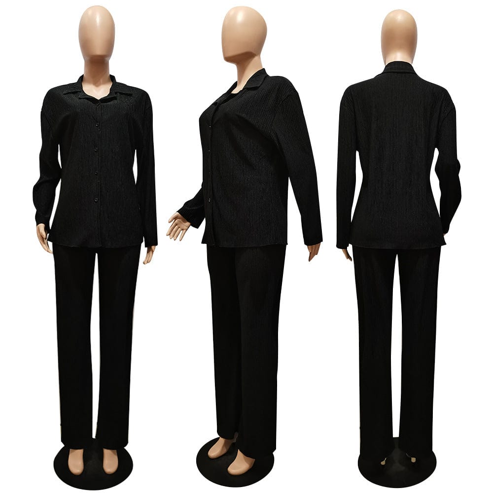 C1103TA70 Dropshipping Casual Solid Color Autumn Shirt 2 Piece Pants Set Women Sehe Fashion