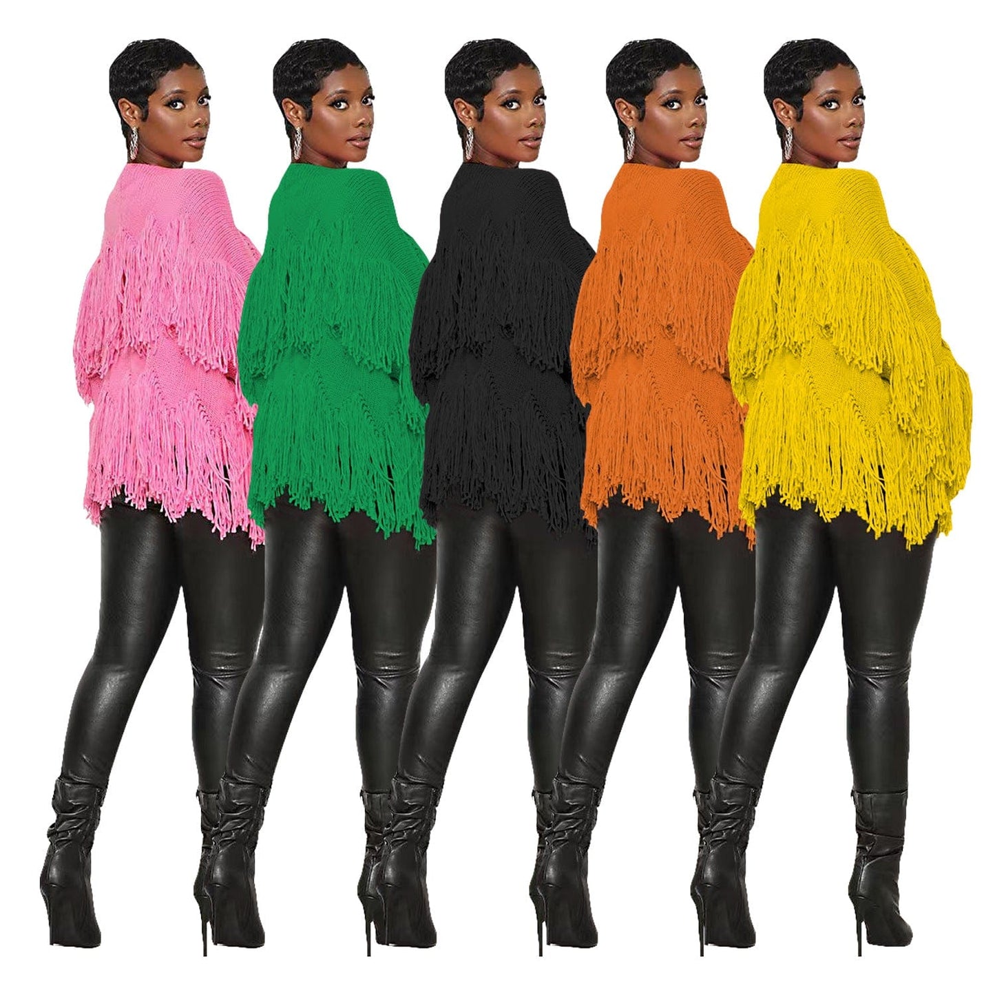 C1103TA82 New Design Autumn Casual Solid Color Tassel Cardigans For Women Sehe Fashion