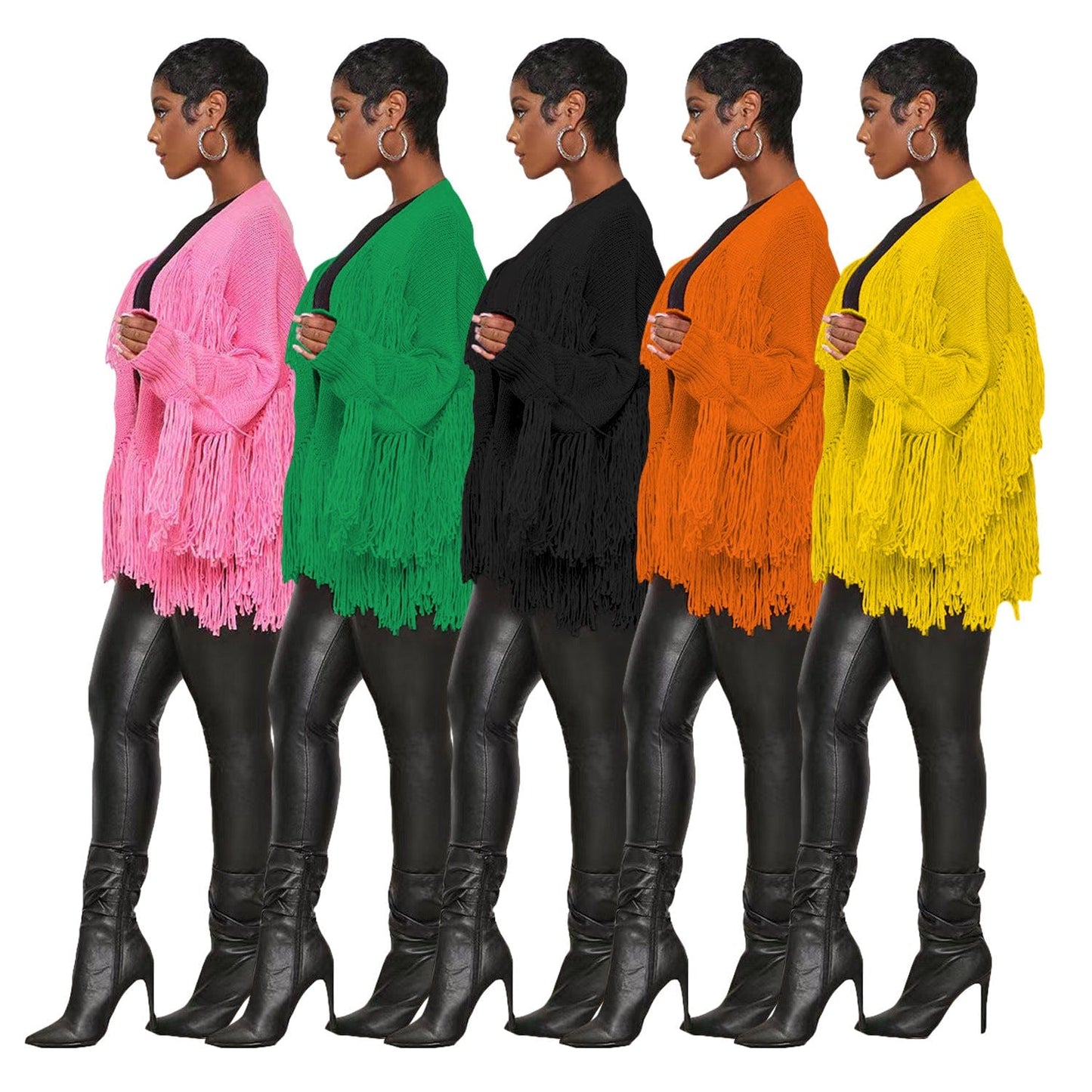 C1103TA82 New Design Autumn Casual Solid Color Tassel Cardigans For Women Sehe Fashion