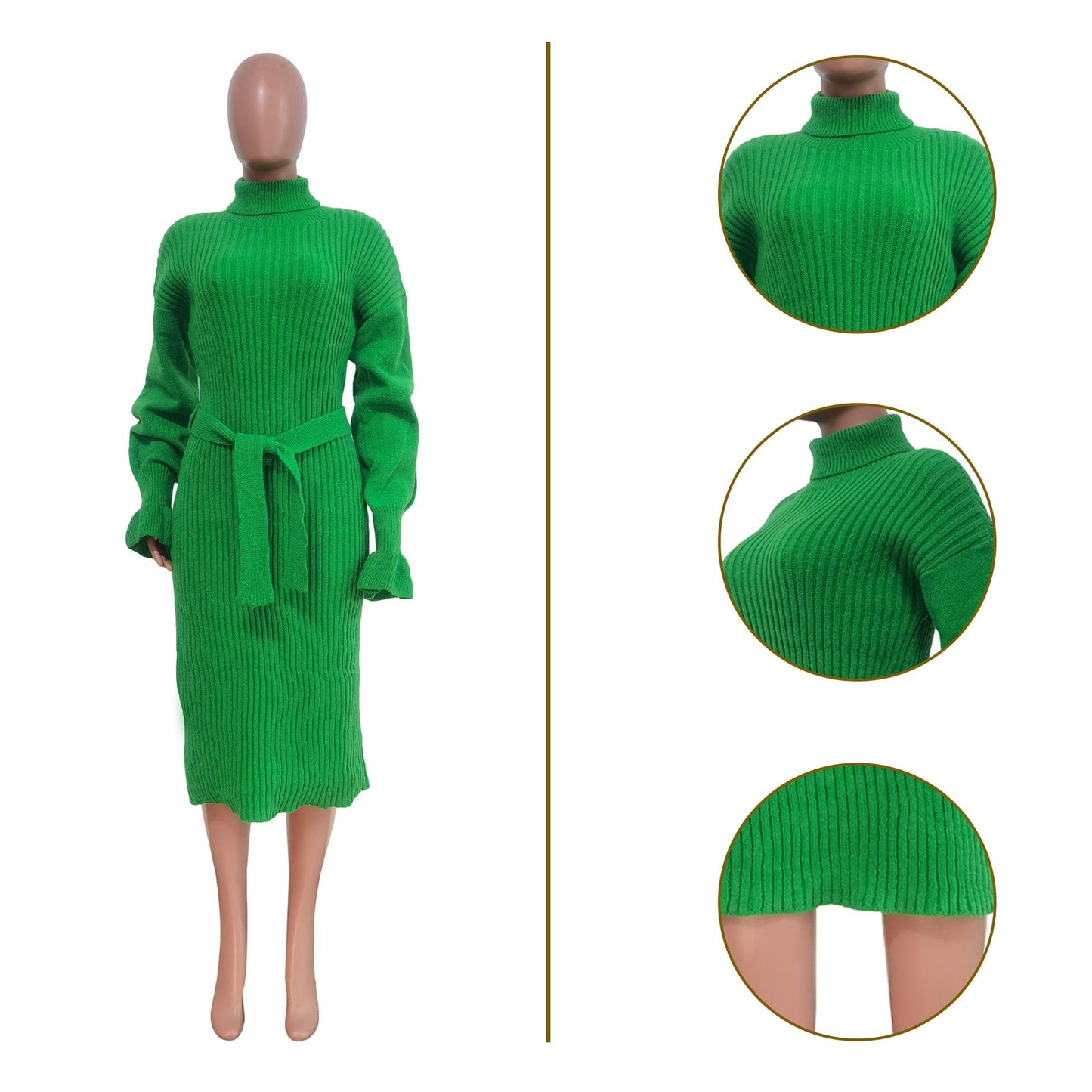 C1103TA87 Wholesale Casual Solid Color Stand Collar Knitted Bodycon Dress Women Sehe Fashion