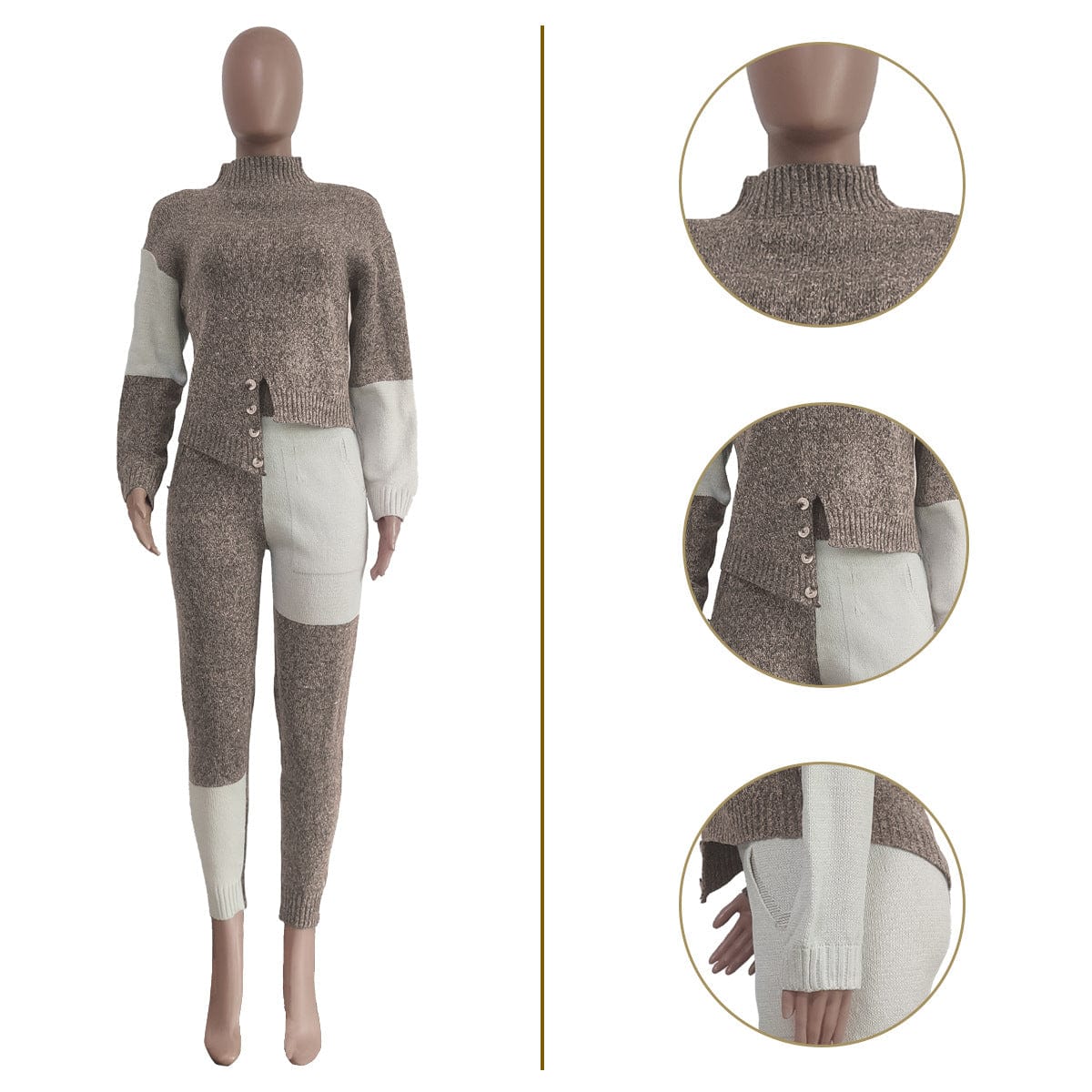 C1103TA94 Fall And winter Casual Contrast Color Thick Two Piece Pants Set Women Sehe Fashion