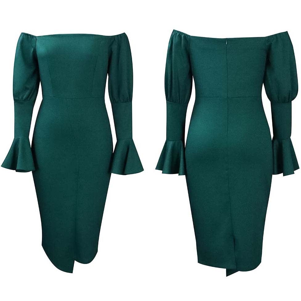 C1104ME37 High Quality Elegant Off Shoulder Solid Color Ruffles Bodycon Dress Women Sehe Fashion