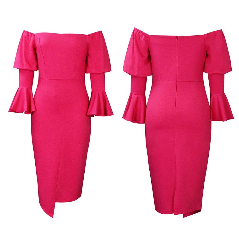 C1104ME37 High Quality Elegant Off Shoulder Solid Color Ruffles Bodycon Dress Women Sehe Fashion