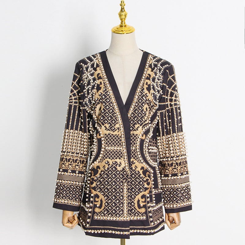 C1104TA18 High Quality Office Elegant Beaded Decoration Blazer Coats For Women Sehe Fashion